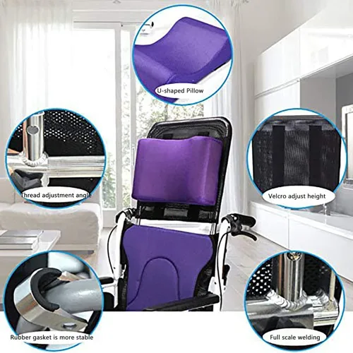 Vista 3 de Respaldo para reposacabezas de silla de ruedas, reposacabezas y cuello, cómodo cojín de respaldo de asiento tipo U, ángulo ajustable, baja