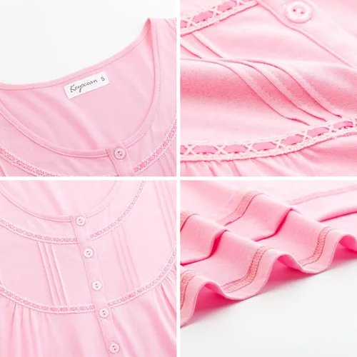Vista 9 de Keyocean - Camisón de algodón para mujer, suave, cómodo, ligero, manga corta, vestido de casa, ropa de dormir, ropa de sala para verano.