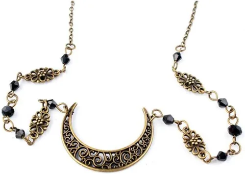 Vista 6 de Aimimier Diadema de cristal vikinga, círculo, luna, cadena de frente creciente, diadema de cristal para Halloween, joyería para el cabello