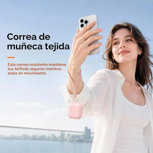 Vista 6 de Funda para AirPods Pro 2ª/1ª con cordón y kit de limpieza, rosa C-rosa