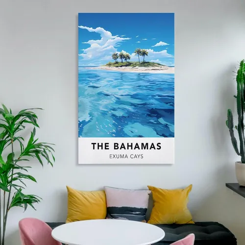 Vista 6 de Póster de viaje vintage de The Bahamas Exuma Cays de 08 x 12 pulgadas (7.9 x 11.8 in), póster de arte de pared y lienzo de arte de pared para sala
