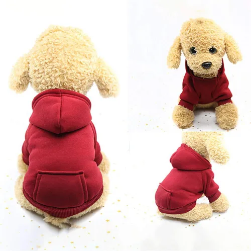 Vista 2 de Sudadera con capucha de vellón para mascotas, suéter básico con capucha de algodón, sudadera con bolsillo para perros pequeños y medianos y gatos