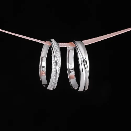 Vista 2 de Meissa 2 anillos de pareja para hombres y mujeres de plata de ley 925, anillos de promesa a juego, tamaño ajustable, hecho a mano, joyería nupcial