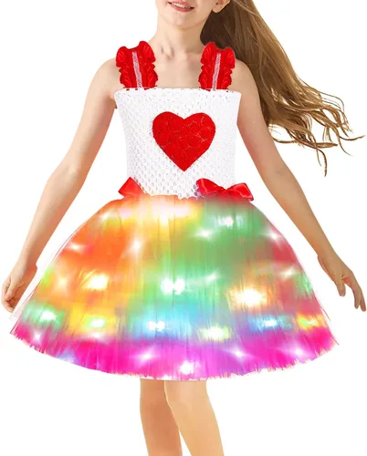 Vista 5 de Vestido de San Valentín para niñas, vestido de lazo con lentejuelas, vestido de corazón, vestido de fiesta de cumpleaños, vestido de niña