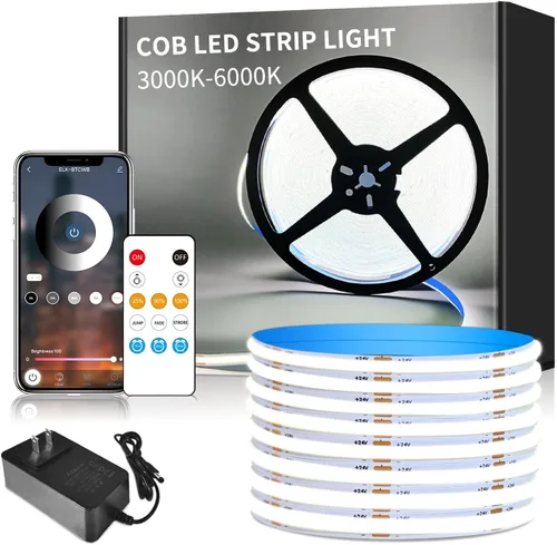 Vista 10 de Tiras de Luces LED COB 32.8 pies, 6000K DC 24V Regulables Blancas Flexibles Luces de Cuerda LED para Dormitorio, con Control Remoto y de Aplicación