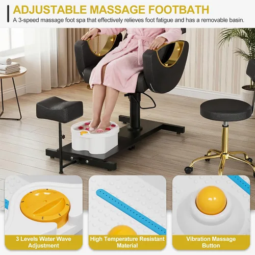 Vista 4 de KIGOTY Silla de pedicura sin fontanería, estación de pedicura reclinable con altura ajustable y giro de 360 grados, silla de spa hidráulica