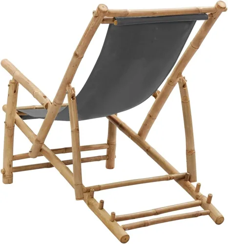 Vista 6 de vidaXL Silla de bambú ajustable con diseño plegable y lona, muebles de exterior gris oscuro para jardín, patio y terraza