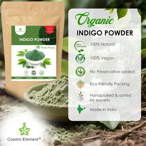 Vista 3 de Cosmic Element Polvo índigo orgánico para el cabello – Tinte índigo natural para hombres y mujeres Sin OGM, polvo vegano que aumenta