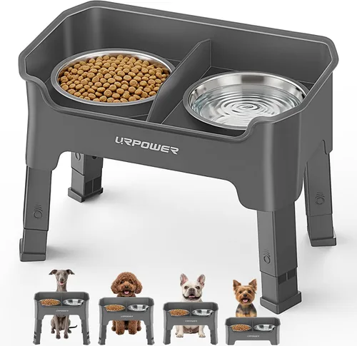 Vista 10 de URPOWER Cuencos elevados para perros a prueba de desorden, diseño de protección contra salpicaduras de pared alta, soporte elevado de 4 alturas