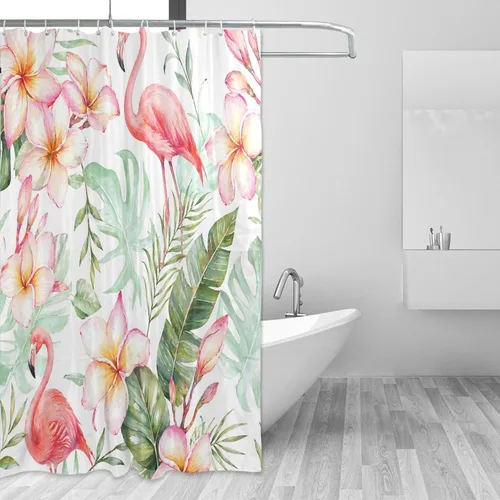 Vista 43 de MNSRUU Fabric Shower Curtain, Flowers and Butterflies Pink Waterproof Polyester Curtains with Hooks for Home Bathroom Decorative