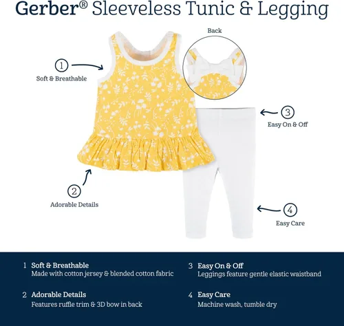 Vista 5 de Gerber Conjunto de túnica y leggings para bebés y niñas
