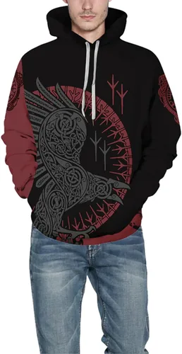 Vista 3 de ENLACHIC Sudadera con capucha Viking Totem para hombre con impresión digital 3D