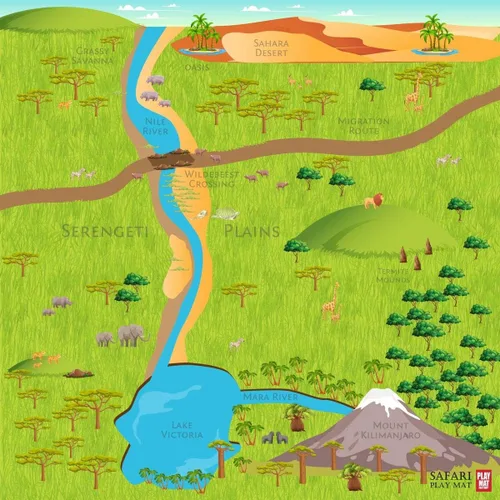 Vista 6 de Play Mat Factory - Alfombrilla de juego de safari para animales de juguete, solución plegable, tamaño grande de 57 x 57 pulgadas, todos los animales