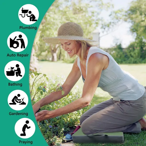 Vista 3 de KI Store Rodillera de jardín con forma de memoria para jardinería, extra gruesa, resistente al agua, almohada de oración para trabajo, yoga, Oliva