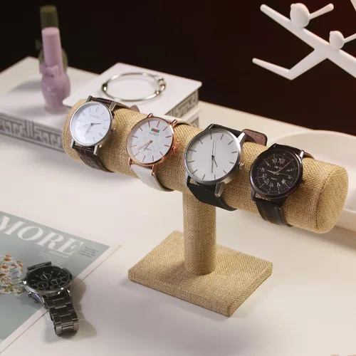 Vista 5 de Justsoso Soporte para pulsera con barra en T, soporte de exhibición de pulsera de lino natural para exhibición en tienda, organizador de joyas