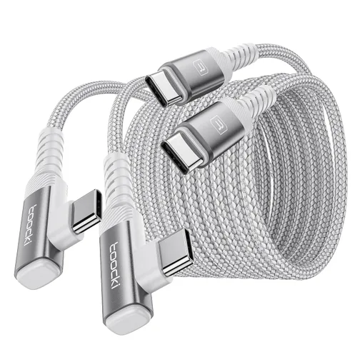 Vista 11 de Cable de carga USB C a USB C (3.3 pies, paquete de 2), cable de carga tipo C de 60 W, cable de carga rápida de ángulo recto USBC a USBC para iPhone