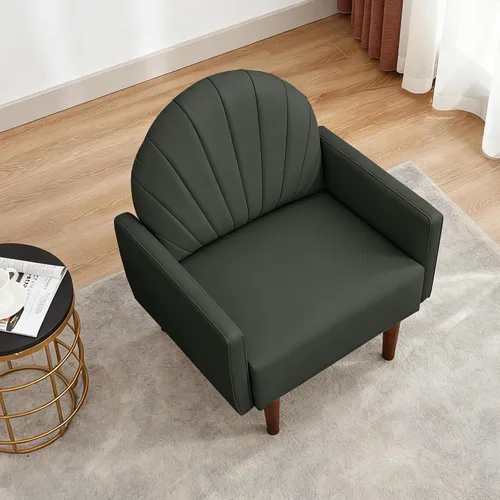 Vista 6 de Moderno sofá individual tapizado, sillón de piel sintética, silla de tocador con respaldo de carcasa con cojín de espuma de alta resistencia, silla