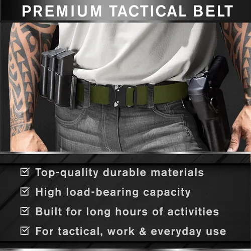 Vista 2 de TECEUM Cinturón táctico – Resistente y de liberación rápida – Militar, Trabajo, Rigger, Duty & Utility Belt para hombre, Hebilla 7 - Verde