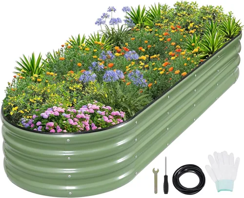 Vista 21 de 1MORE Cama de jardín elevada galvanizada: jardineras para exteriores, camas elevadas para jardinería, kit de cama de jardín de metal de 4 x 2 x 1