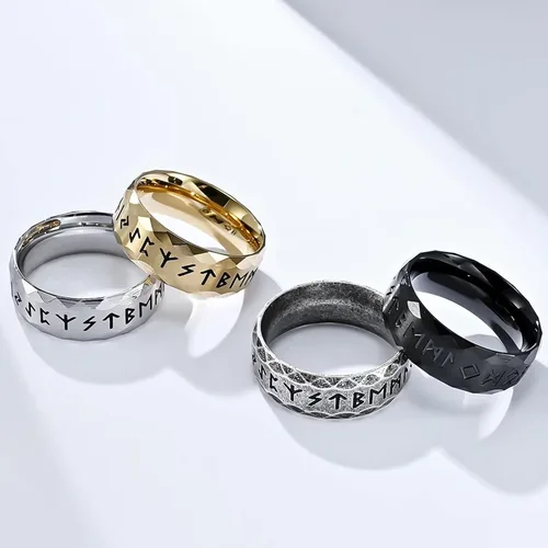 Vista 4 de Anillo de runas vikingas nórdicas vintage de 0.315in con símbolo de runa nórdica, anillos celta de acero inoxidable, anillos para el pulgar