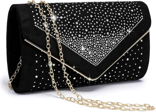 Vista 7 de Dasein Bolso de noche con diamantes de imitación para mujer, clutch de ante sintético, bolsos brillantes para fiestas formales, cóctel, boda, cartera