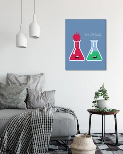 Vista 5 de Govivo You're OVER Reacting - Decoración de pared de juego de palabras de ciencia – Divertido arte de química para el aula de escuela secundaria