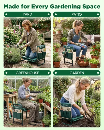 Vista 8 de Saker Taburete de jardín con soporte resistente de 400 libras, asiento de jardín plegable para plantar malezas, prácticos accesorios de jardinería
