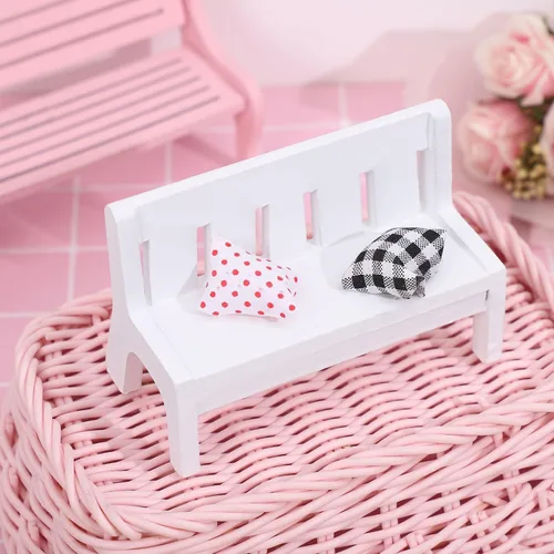Vista 6 de SEWACC Figura de silla de porche en miniatura, banco de jardín doble de madera blanca, muebles para casa de muñecas para jardín de hadas, accesorios