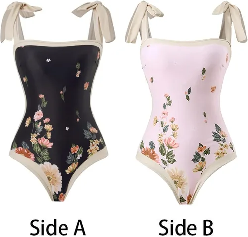 Vista 6 de THAVENFLY Trajes de baño de mujer con estampado de cuello cuadrado abstracto vacaciones de una pieza con cubierta