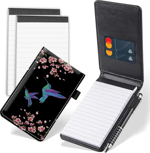 Vista 12 de Juego de 4 mini blocs de notas de bolsillo, funda de cuero sintético de mármol abstracto con 2 ranuras para tarjetas, 1 lápiz capacitivo y 2