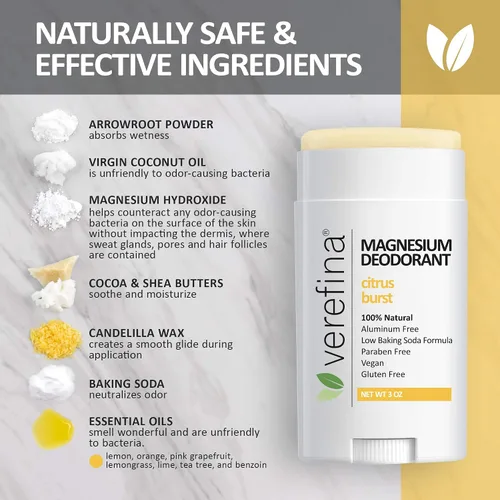 Vista 3 de Verefina Desodorante sin aluminio para hombres y mujeres, totalmente natural, hipoalergénico, sin parabenos, no tóxico, libre de crueldad, vegano