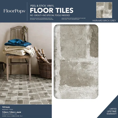 Vista 2 de FloorPops Harvard Ladrillo Gris - Azulejos de suelo (pelar y pegar)