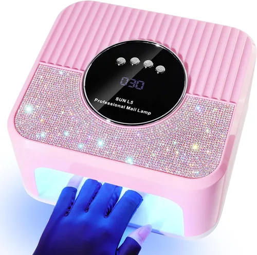 Vista 9 de LIMEGIRL Kit de lámpara de uñas LED UV para esmalte de gel profesional de secado rápido rosa 45 cuentas de lámpara y sensor automático, lámpara
