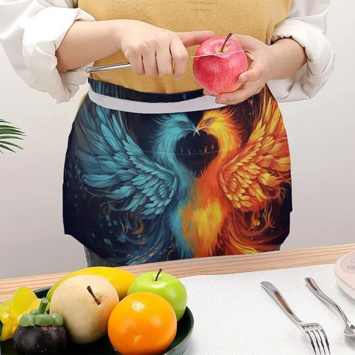 Vista 4 de Server Aprons with 3 Pockets Waist Apron Waterproof Half Apron Short Cooking Aprons Bib