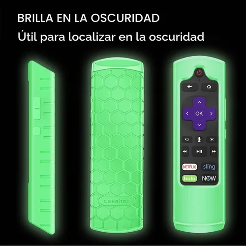 Vista 6 de CaseBot Funda de silicona para control remoto Roku Voice RCA1R/RCAL7R Verde que brilla en la oscuridad