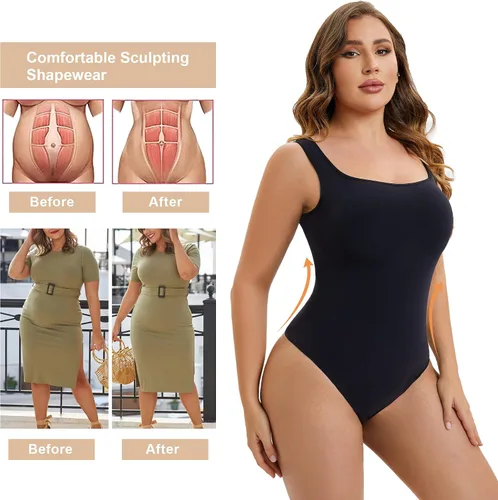 Vista 4 de SHAPERX Body para mujer con control de abdomen, sin mangas, sin costuras, moldeador de cuerpo