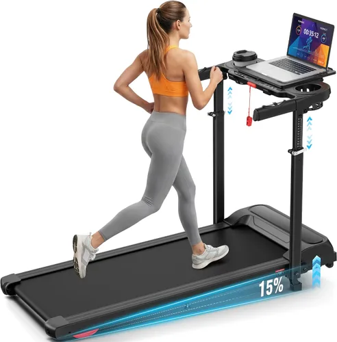 Vista 10 de Treadmill with Desk Workstation & Adjustable Height, 450 lbs Weight Capacity, Folding Incline Treadmill with Handle Bar, Portable Ultra-Quiet 3.5HP