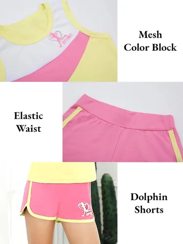 Vista 3 de Girls Shorts Sets Kids Summer 2 Piece Outfits Clothes Tennis Running Tank Top Shirts Dolphin Shorts