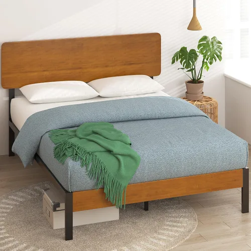 Vista 11 de ZINUS Olivia - Marco de cama de plataforma de metal y bambú, no necesita somier, soporte de listones de madera, fácil de montar, tamaño individual