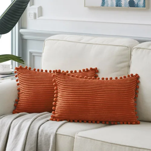 Vista 39 de Fancy Homi Juego de 2 fundas de almohada decorativas negras de 12 x 12 pulgadas con pompones para sofá y cama, decoración moderna de estilo bohemio