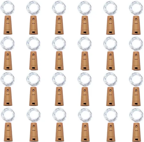 Vista 9 de Paquete de 12 luces LED de corcho para botella de vino, 20 luces LED de corcho, cable de cobre, luces estrelladas a pilas para bricolaje, Navidad