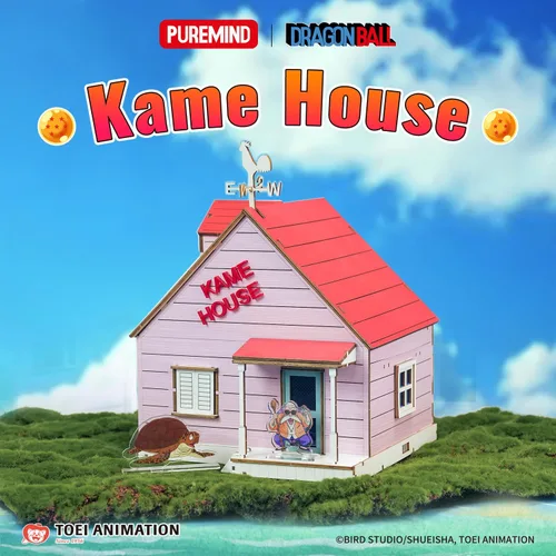 Vista 2 de puremind Dragon Ball Z Kame House - Kit de rompecabezas de madera 3D anime seaside house model, Master Roshi and Turtle standees, nostalgic