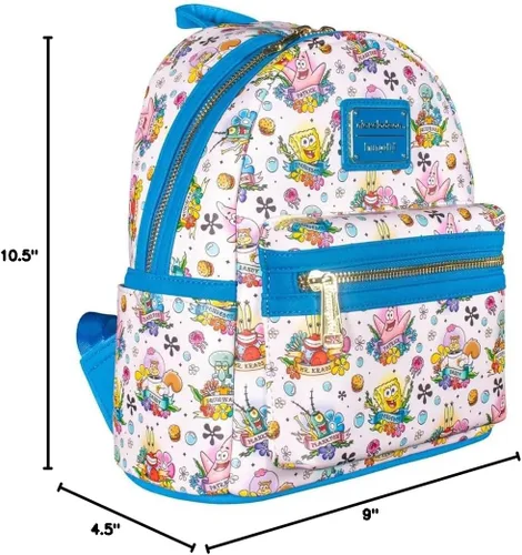 Vista 4 de Loungefly Bob Esponja Tattoo AOP Mini Mochila Nickelodeon, Multi, Mini mochila