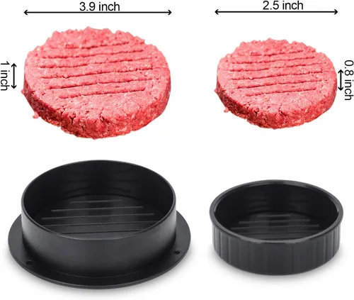 Vista 3 de Prensa de hamburguesas, máquina para hacer hamburguesas con 100 piezas de papel de hamburguesa, molde antiadherente 3 en 1 para hamburguesas