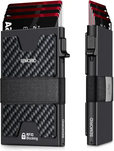Vista 91 de Cartera delgada de aluminio para hombre, placa trasera expandible duradera, bloqueo RFID, billetera desplegable de metal minimalista, con capacidad