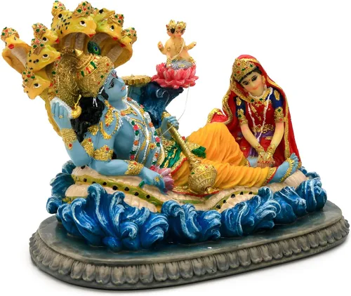 Vista 6 de alikiki Estatua hindú de Dios Señor Vishnu – 8.3 pulgadas de largo Mahavishnu figura divina deidad hindú para adoración espiritual, hogar, oficina