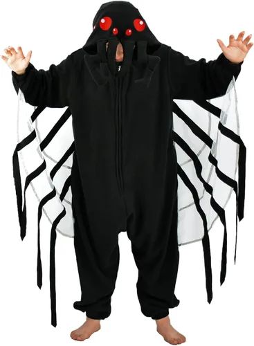 Vista 2 de XIGUAGUO Disfraz de araña negra para adultos, disfraz de felpa para cosplay, Halloween, pijama de animal para hombres, mujeres, niñas, niños