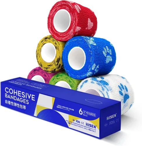 Vista 17 de RISEN Vendaje Cohesivo 2" x 5 Yardas, 6 Rollos, Vendaje Autoadherente Cinta Médica, Gasa de Primeros Auxilios Adhesiva Flexible Transpirable Ideal