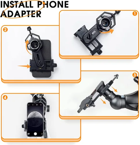 Vista 5 de Telescopio de 2.756 in de apertura 15.748 in refractor astronómico telescopio portátil para niños adultos principiantes con trípode adaptador
