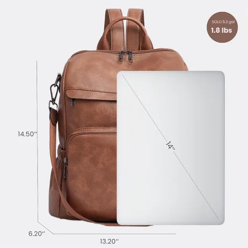 Vista 5 de Mochila antirrobo para mujer, mochila convertible 3 en 1 de cuero vegano con cremallera oculta, hombro ajustable y bolsa cruzada para viajes